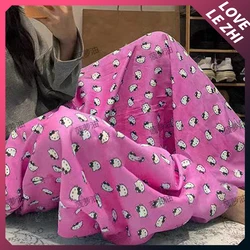 Sanrioed Hello Kittys Girls Cute Pink Casual Trousers Kawaii Cartoon Comfortable Loose Plus Size Straight Home High Waist Pants