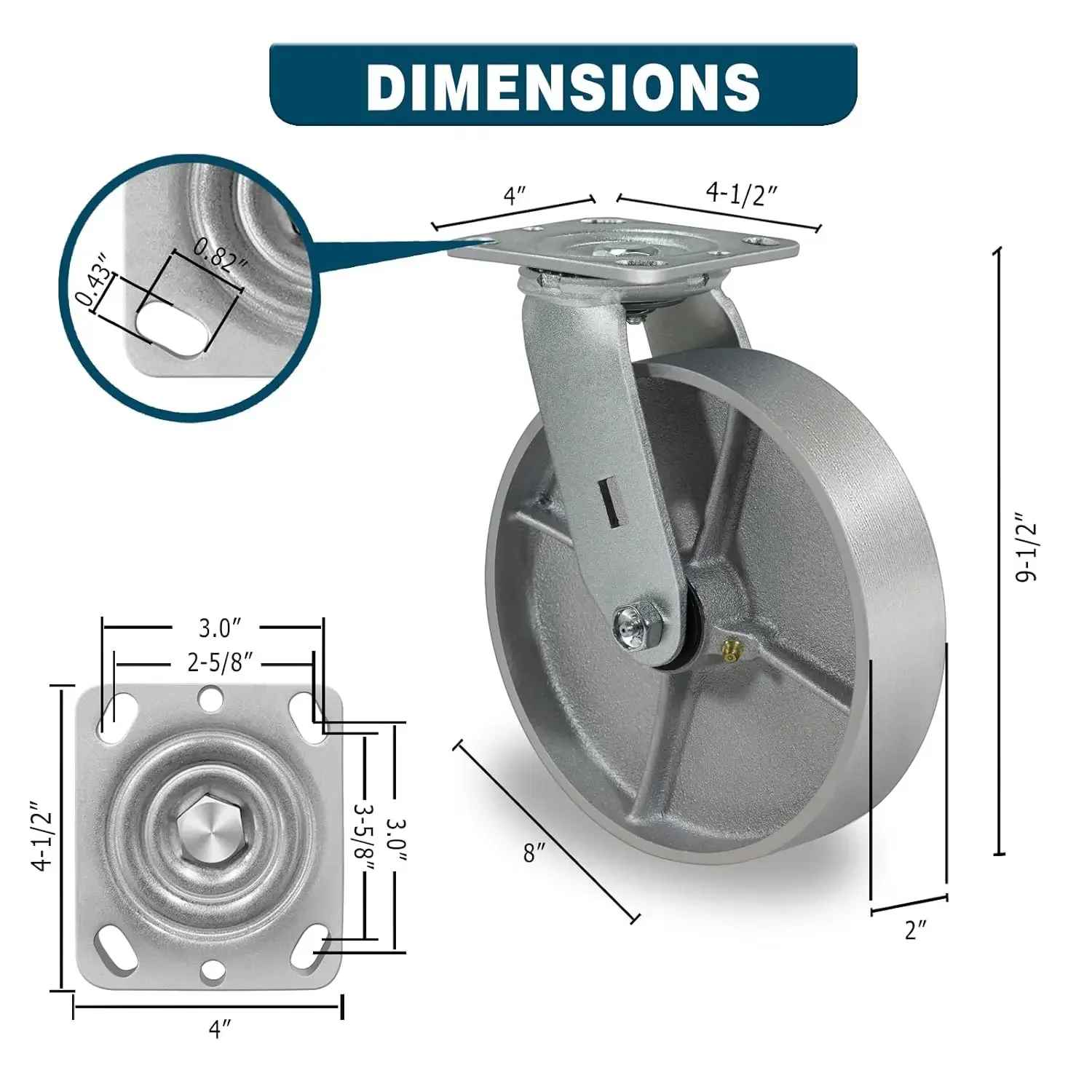 Duty Industrial Casters, Swivel Caster Wheels with Roller Bearing - Semi Steel Cast Iron Wheels - 5200 Lbs Capacity Per Set of 4