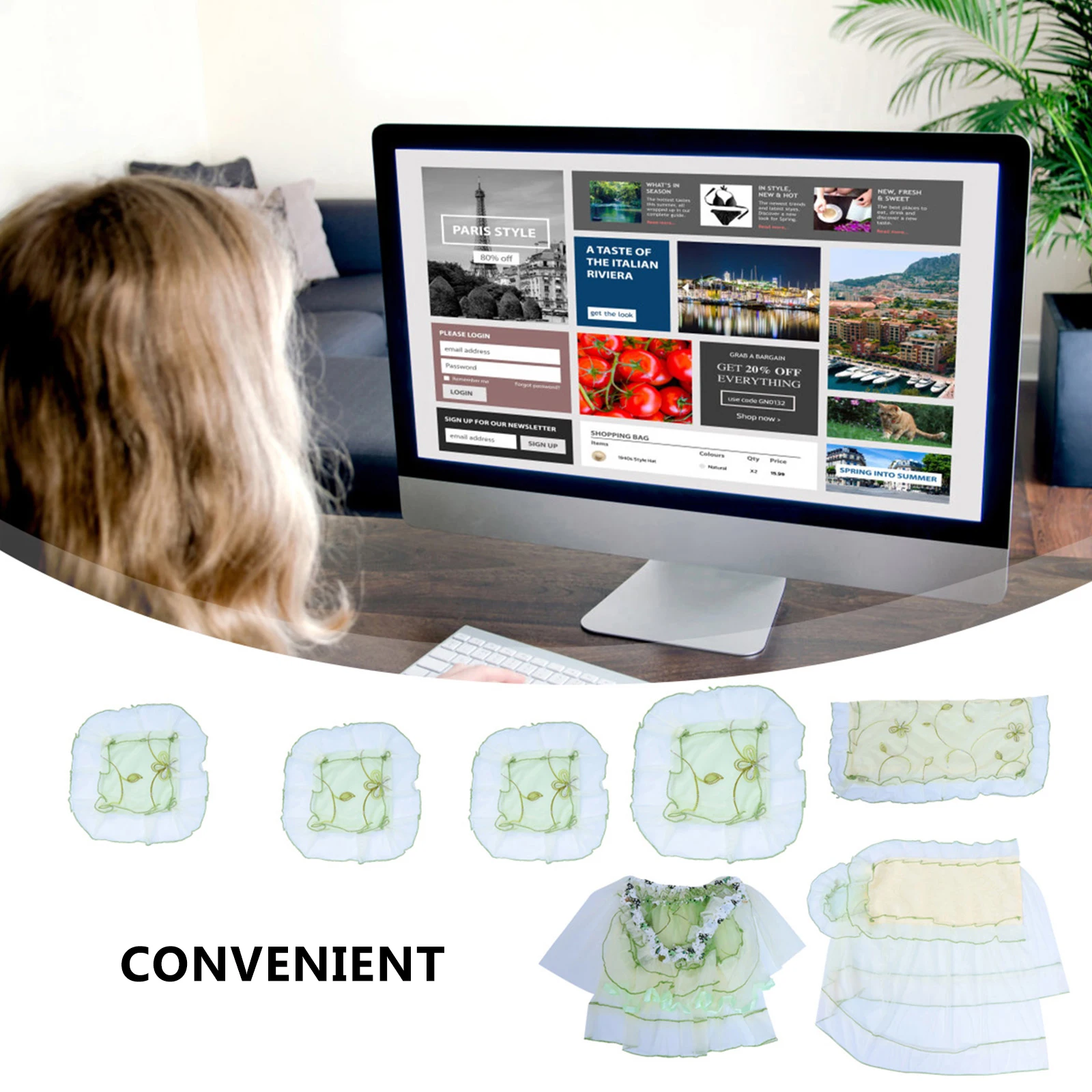 

7pcs Computer Dust Cover Set Keyboard Screen Protector Lace Butterflies Pattern Polyester Dustproof Reusable Computer