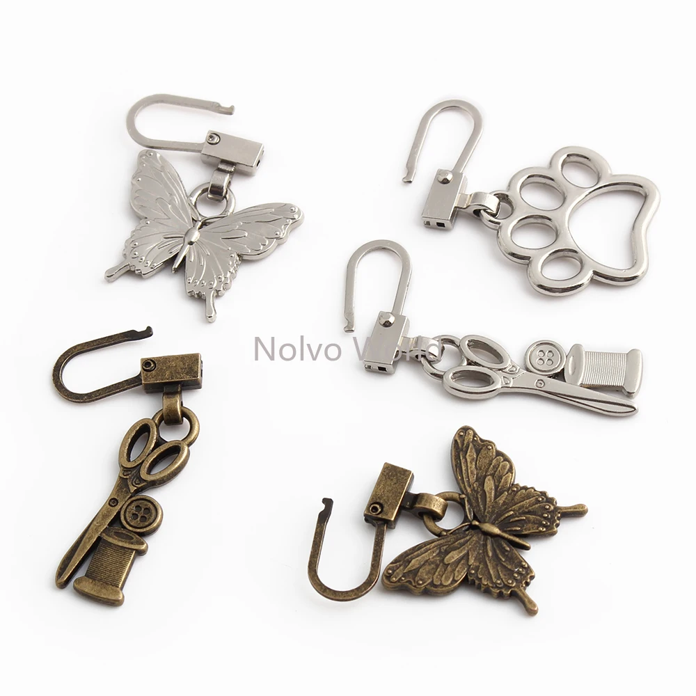 Dog/Cat Paw Shape Bronze,Silver Metal Zipper Sliders Head For Sewing Clothing Luggage Purse Bags Removable Universal Accessories