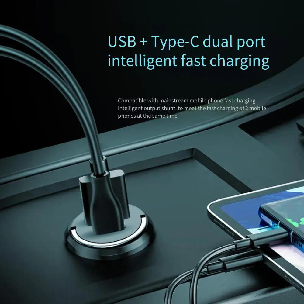 Hidden Mini 100W Car Charger Pull Ring USB+Type C Fast Charger Adapter For iPhone 16 15 Xiaomi Samsung Car Quick Charger