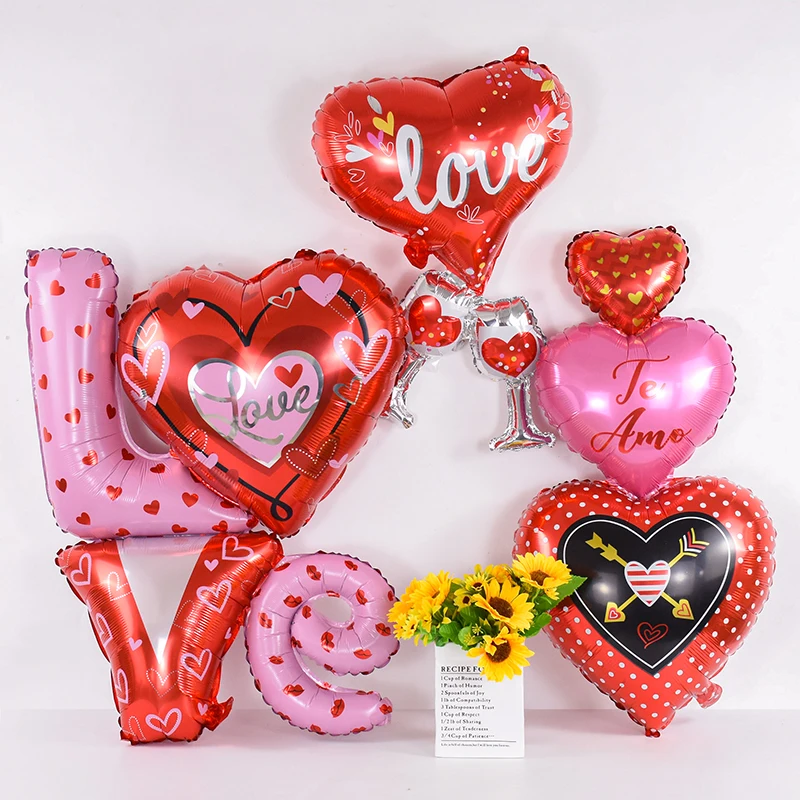 

Love Heart Aluminum Foil Balloons Happy Valentine's Day Wedding Background Room Party Decors Birthday Anniversary Helium Balloon