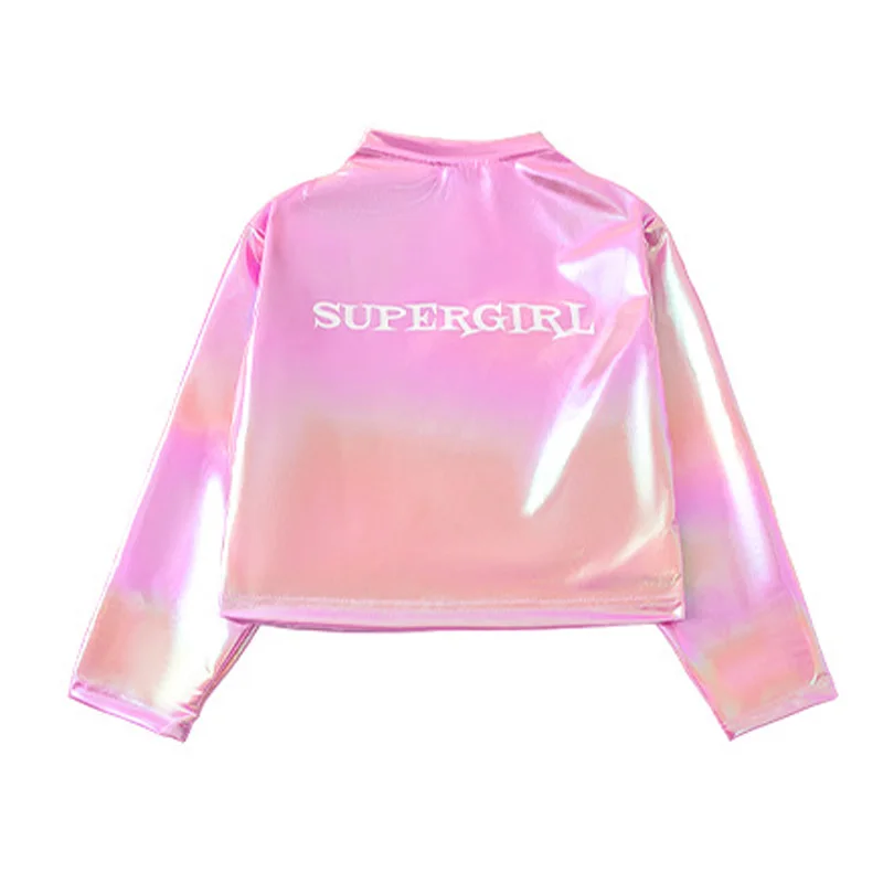 Traje de baile de Hip Hop para niña, Top corto con láser rosa, pantalones Cargo plateados para niños, ropa de actuación callejera de Jazz