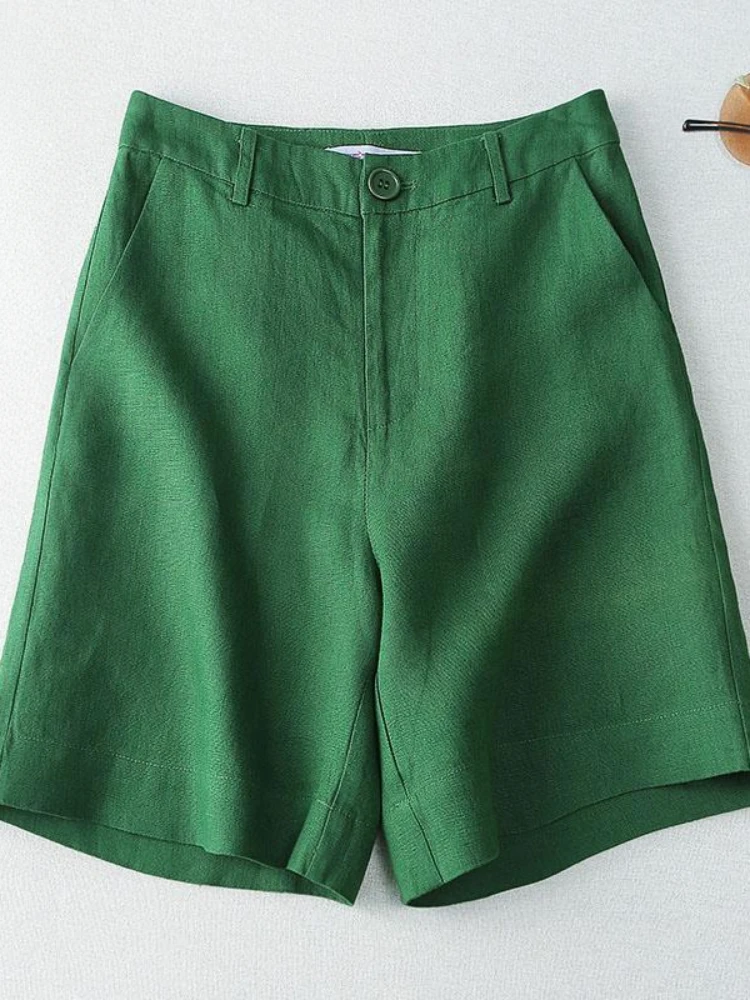 Women's Shorts Linen Half Knee Length Mid Wide Female Short Pants Bermuda Offer Aesthetic Hot Streetwear Korean Style For Summer