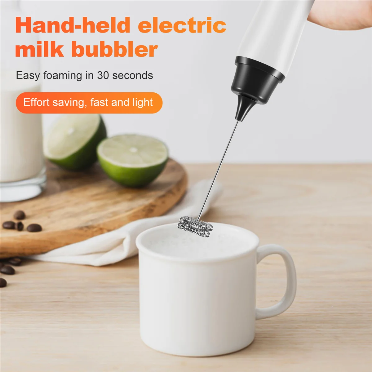 Misturador de café elétrico portátil, Frother automático, Milk Beverage Foamer, Creme Whisk, Agitador de cozinha, Batedor de ovos com tampa