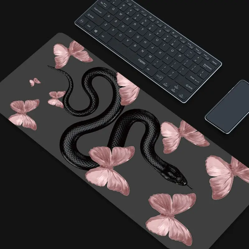 VIKAMA Gothic Black Serpent Mousepad Monochrome Reptile Scale Waterproof Non Slip Oversized Computer Desk Mat