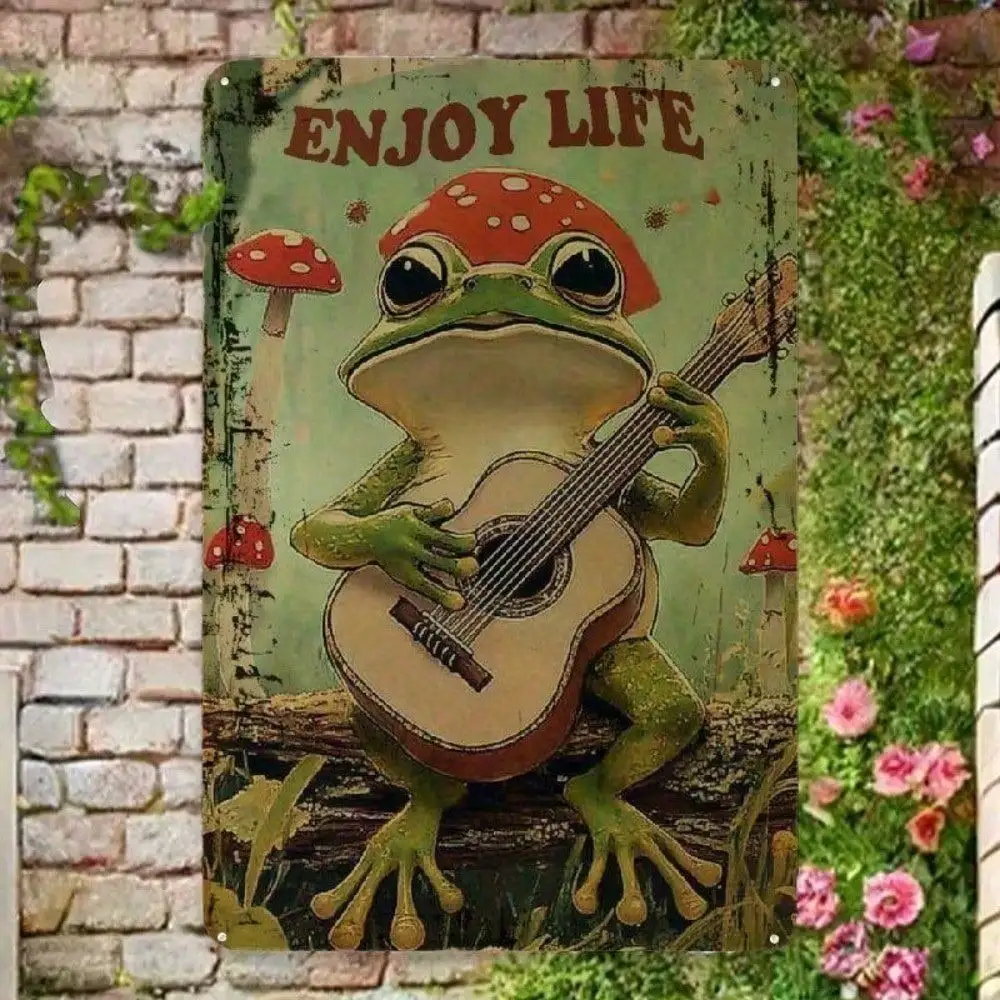 CIFBUY Vintage Frog Guitarist Enjoy Life Rustic Aluminum Wall Art Waterproof Durable Metal Sign for Home Bar Decor