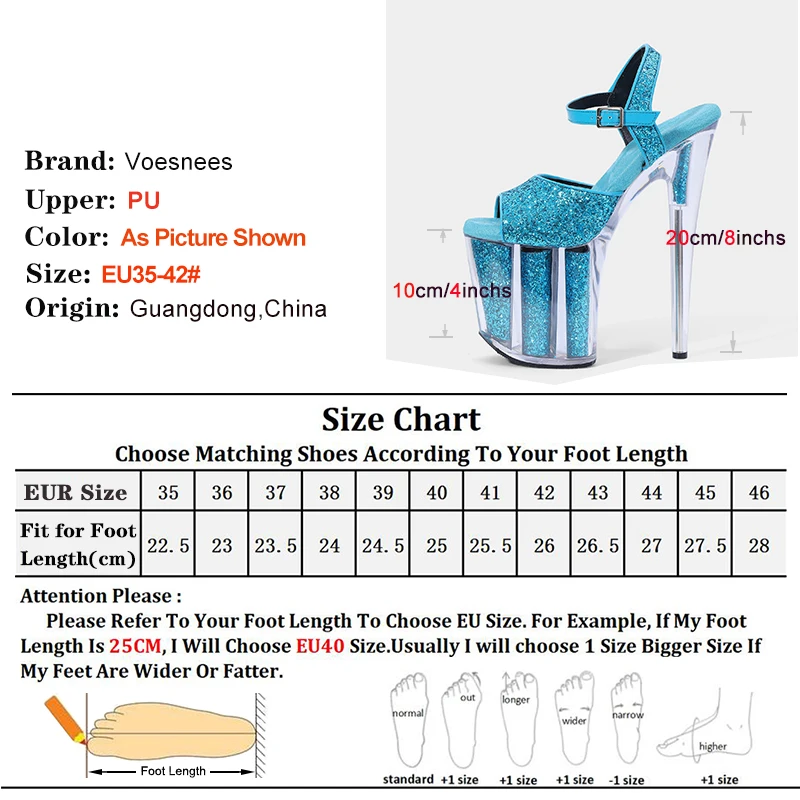 20cm/8inch Sandals Women Sexy Transparent Platform Pole Dancing  Stiletto Banquet Cloth Nightclub Shoes High-heeled Model Sandal