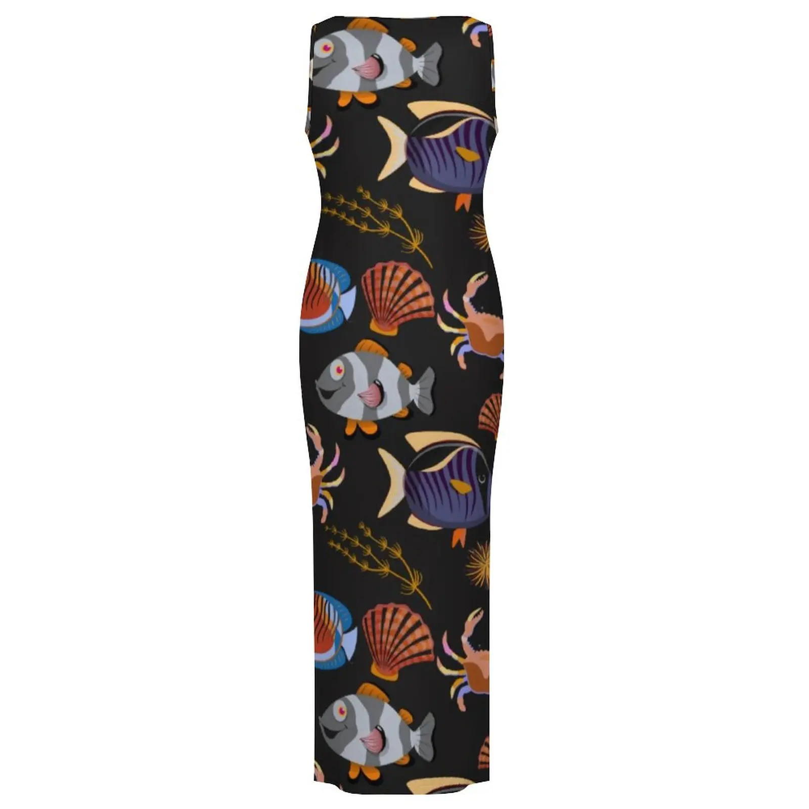 Aquatic Animal Dress Sleeveless Ocean Life Print Kawaii Maxi Dresses Spring Y2K Fashion Graphic Bodycon Dress Big Size 3XL 4XL