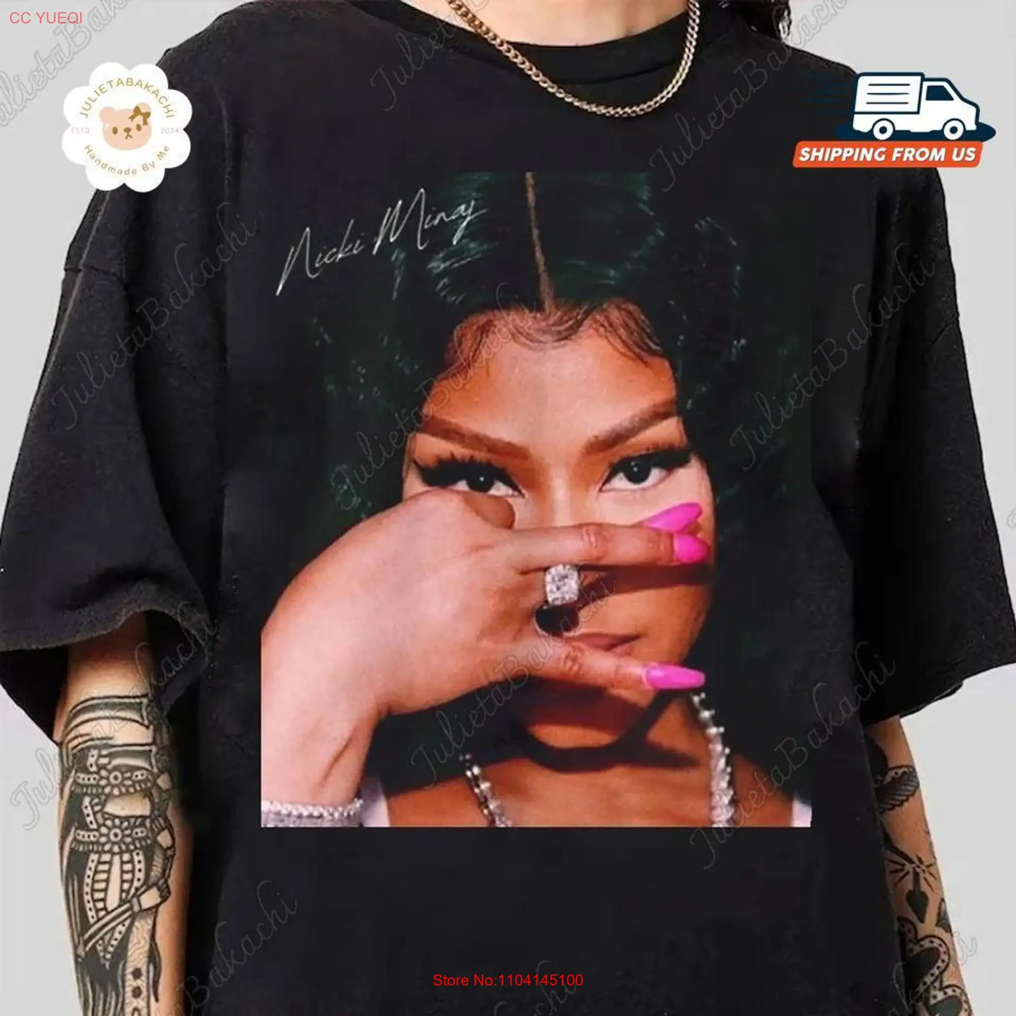 Nicki Minaj T Shirt Pink Friday 2 Gag City Girl Lewinsky Airbrush Tour 2024 Barbs long or short sleeves