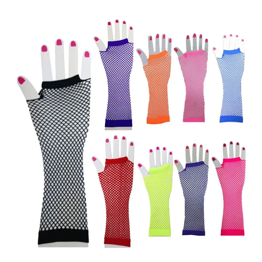 Gants de filet de pêche sans doigts pour femmes, gants à longue section, mitaines en maille, boîte de nuit, punk