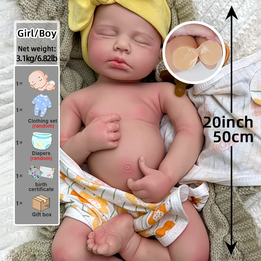 ตุ๊กตาซิลิโคนรีบอร์นขนาด 20 นิ้ว เหมือนจริง ตุ๊กตา Loulou เด็กผู้หญิง งานแฮนด์เมด ตุ๊กตาน่ารัก หลับตาเหมือนเด็กแรกเกิด สำหรับสะสมและเล่น