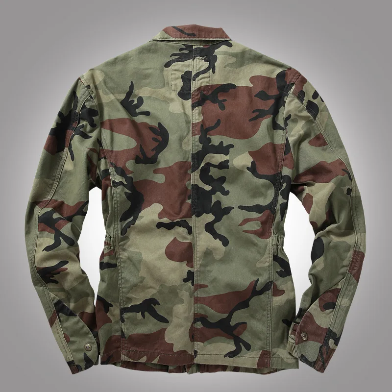 Trendy Retro Camouflage Pockets Jacket Men Casual Loose Baggy Streetwear Coat Cotton Durable Clothing