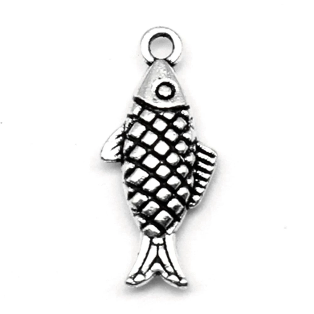 10pcs 9x20mm Fish Charms Pendants And Necklaces Hobbies And Crafts Materials Jewelry For Women Antique Silver Color