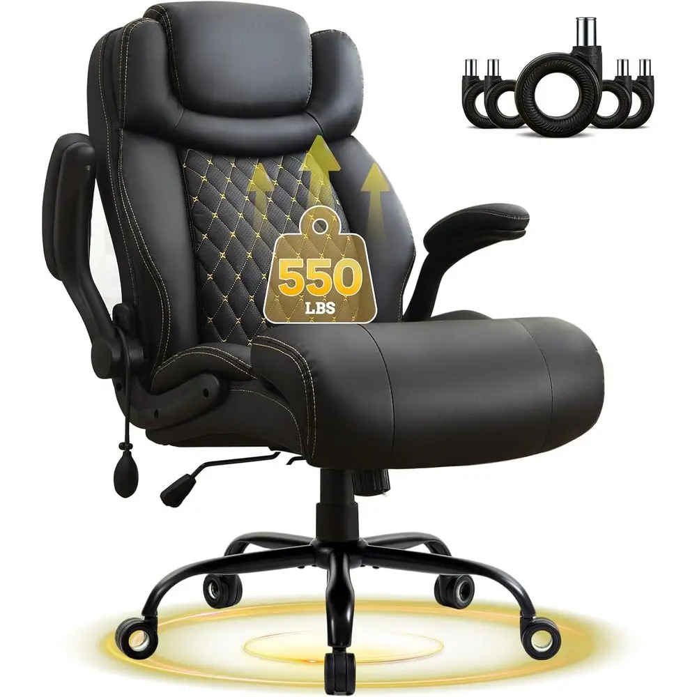 550LBS Big and Tall Office Chair, Heavy Duty Executive Chair with Adjustable Lumbar Support, Double Spaces Casters, PU Leather E