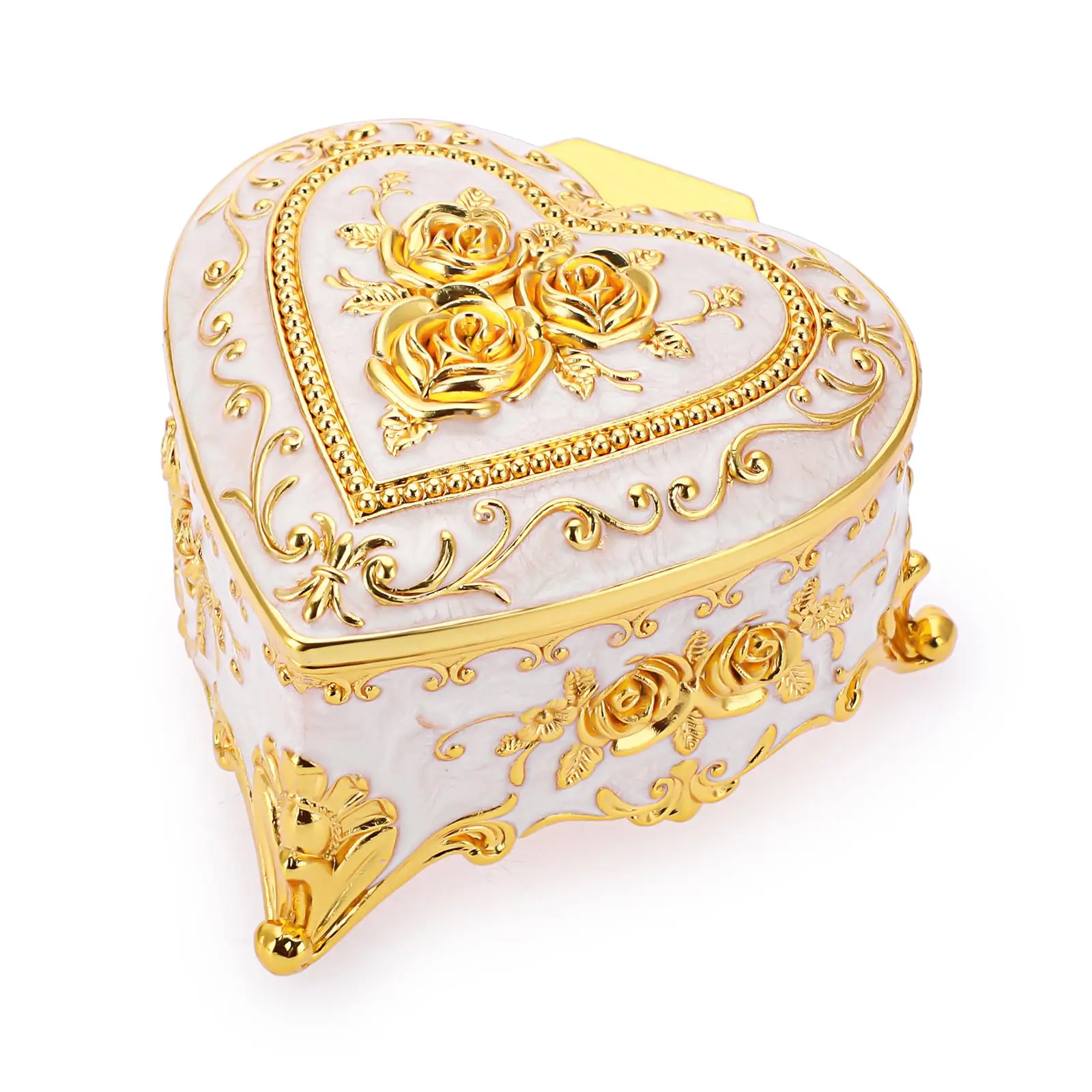 Creative Enamel Color Jewelry Box European Retro Rose Ring Earrings Organizer Container Metal Dressing Table Jewelry Holder