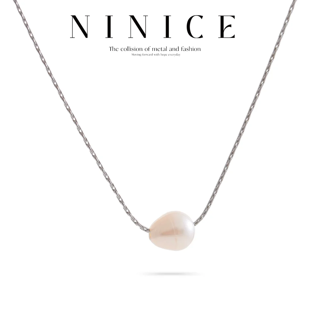 NiNice Halsketten für Damen, Edelstahl-Schmuck, natürlicher Süßwasserperlen-Anhänger, modisches, minimalistisches Design, wasserdicht, neu