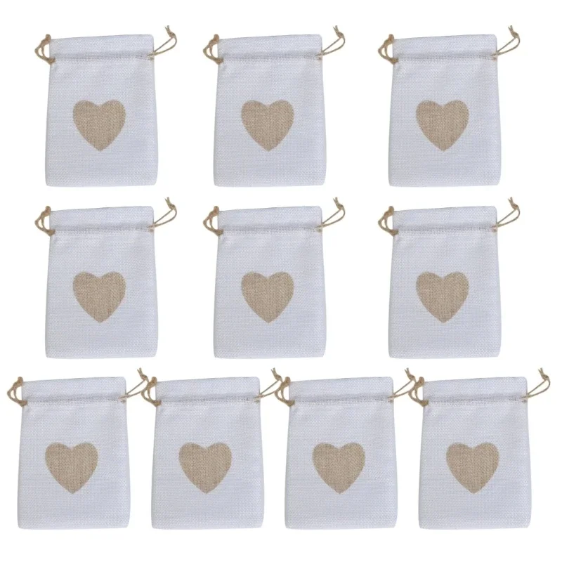 10Pcs Drawstring Small Cloth Bag Elegant Heart Drawstring Linen Pouches Convenient Jewery Wrapping Pocket