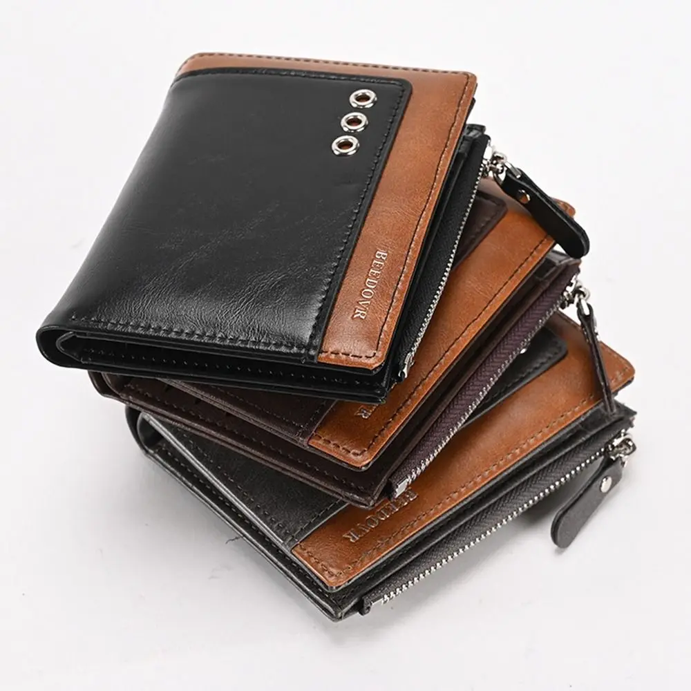 With Zipper Men Short Wallet New Large Capacity PU Leather Card Bag Folding Multi Purpose Fold Wallet Men