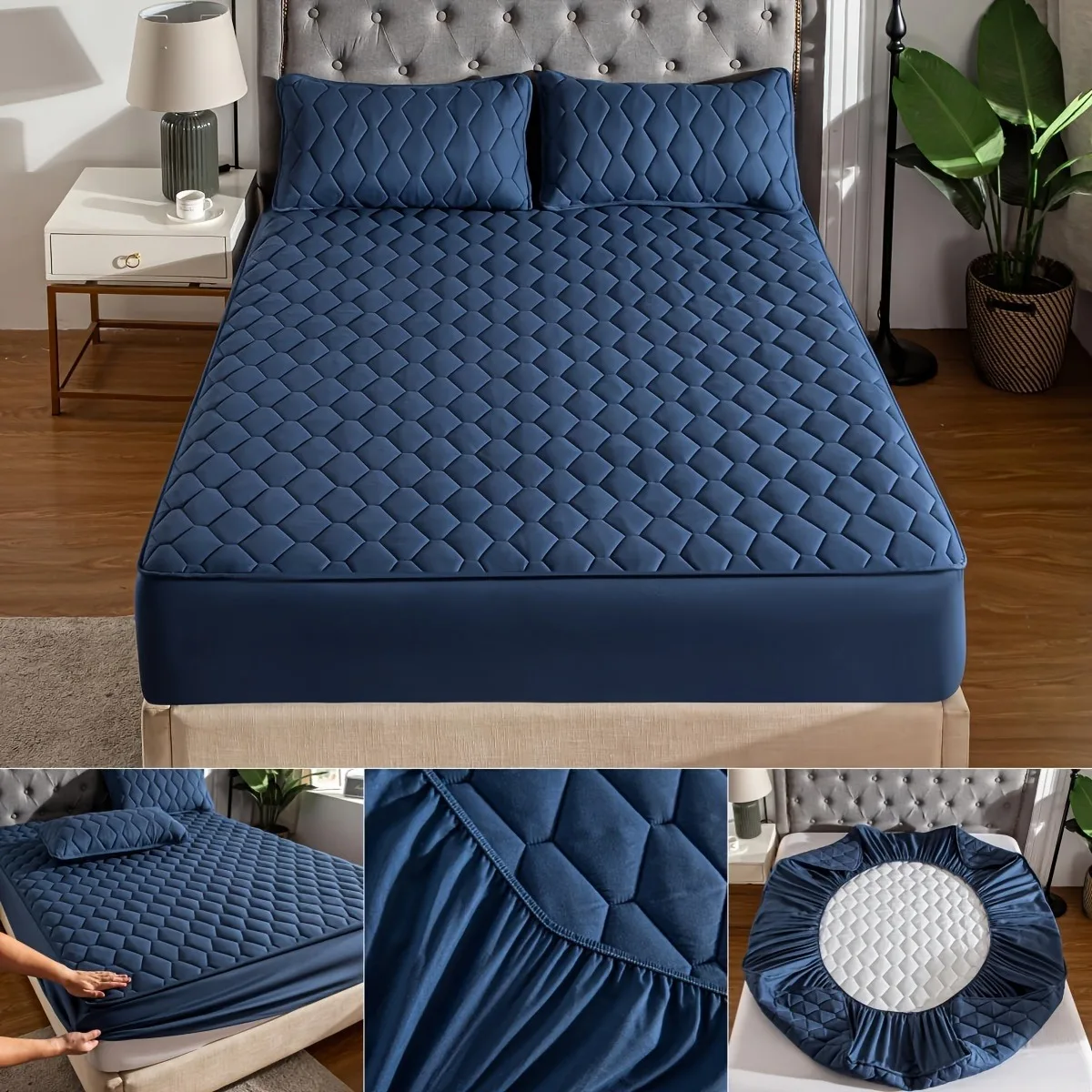 Quilted Mattress Protector Soft Comfortable Solid Color Bedding Mattress Cover for Bedroom Guest Room with Deep Pocket