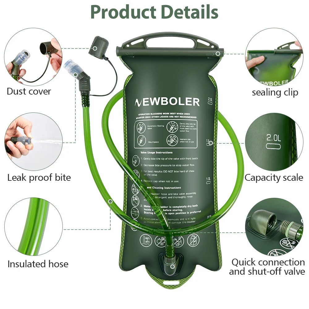 NEWBOLER Sport-Wasserblase, Trinkrucksack, Aufbewahrungstasche, BPA-frei, tragbar, lebensmittelecht, zum Trinken im Freien, Camping, Wasserbeutel – Detail 11