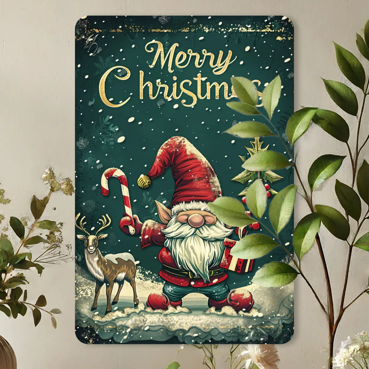 Room Decor 1pc Vintage Santa and Reindeer Metal Tin Sign, Iron Wall Art Decor for Home, Gym, Cafe, Garage, Restaurant