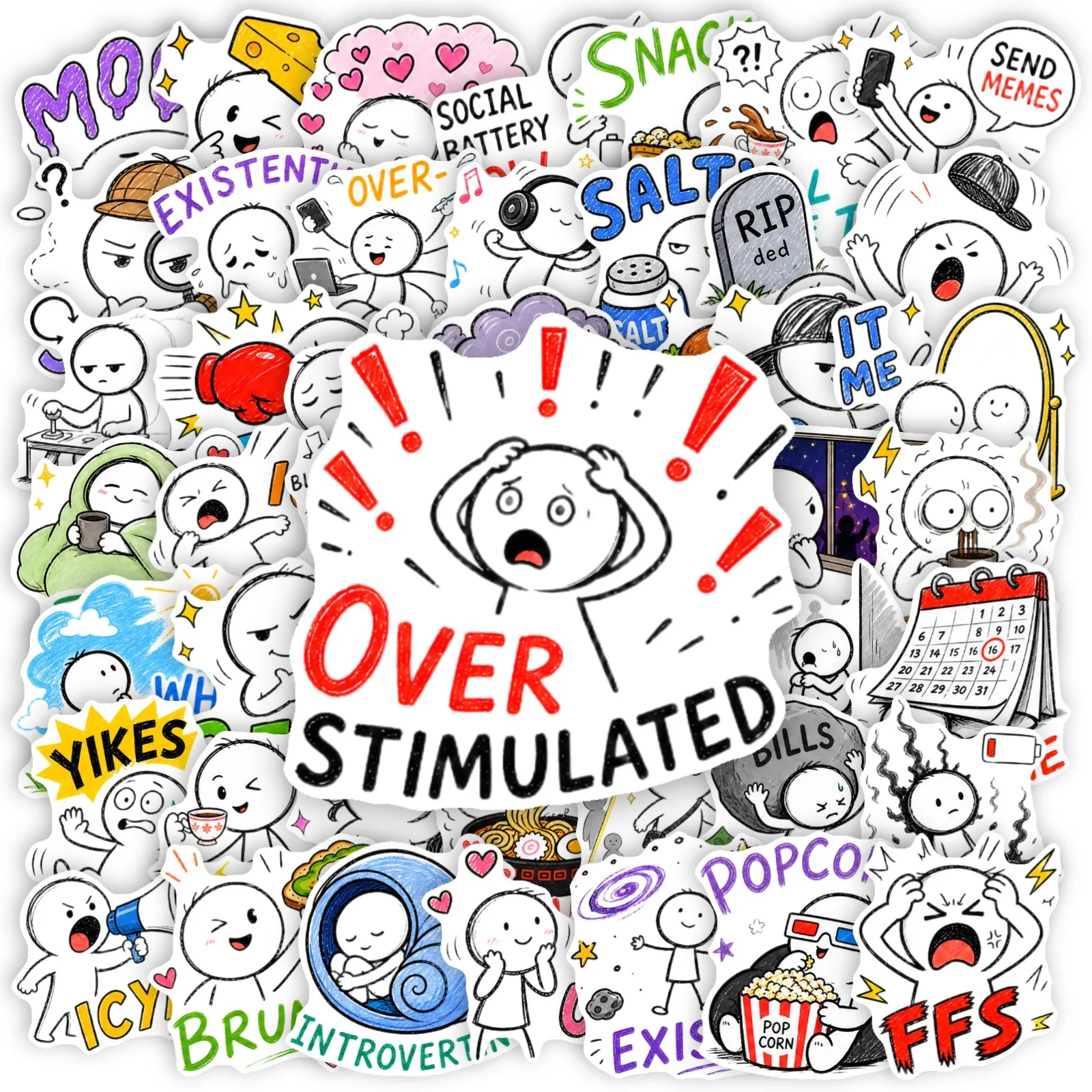 50Pcs Funny Goofy Meme Face Waterproof Vinyl Stickers, Decals for Luggage, Phone Case & Skateboard