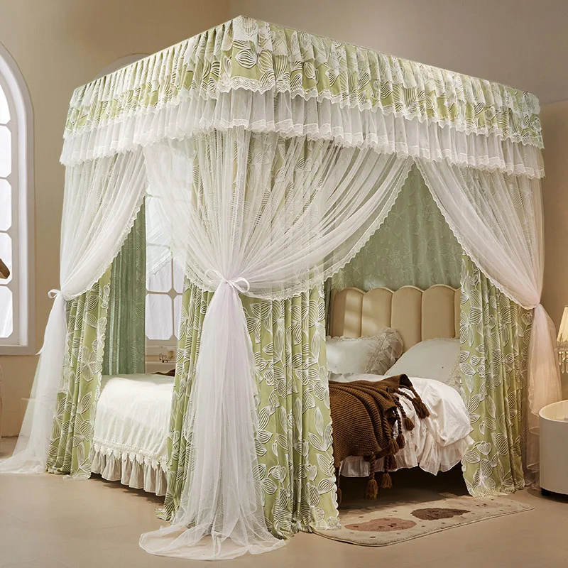 High End Green Double-layer Net Gauze Bed Curtain Unsupported Mosquito Proof Bed Curtain Adult Bed Valance For Bedroom Decoratio