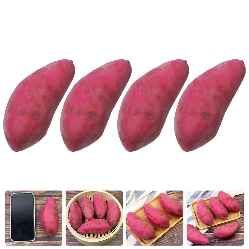 4 Pcs Decor Vegetable Model Fake Foams Sweet Potato Decorations Artificial Potatoes Purple Props Realistic Child