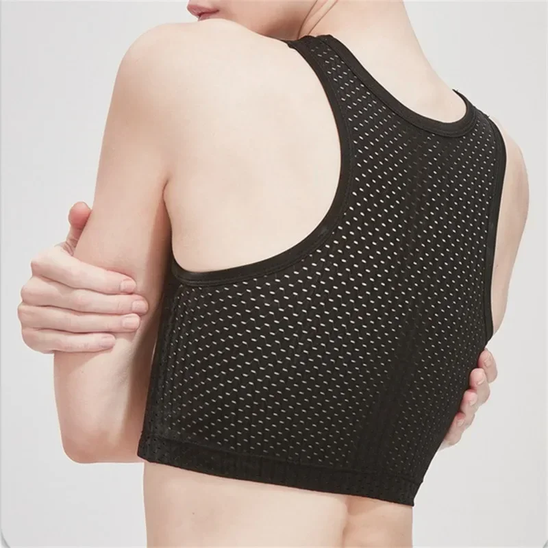 Sports Vest Mesh Breathable Sportwear Chest Breast Binder Trans Crop Top Flat Breast Binder Corset Stretch Body Shaping Bra