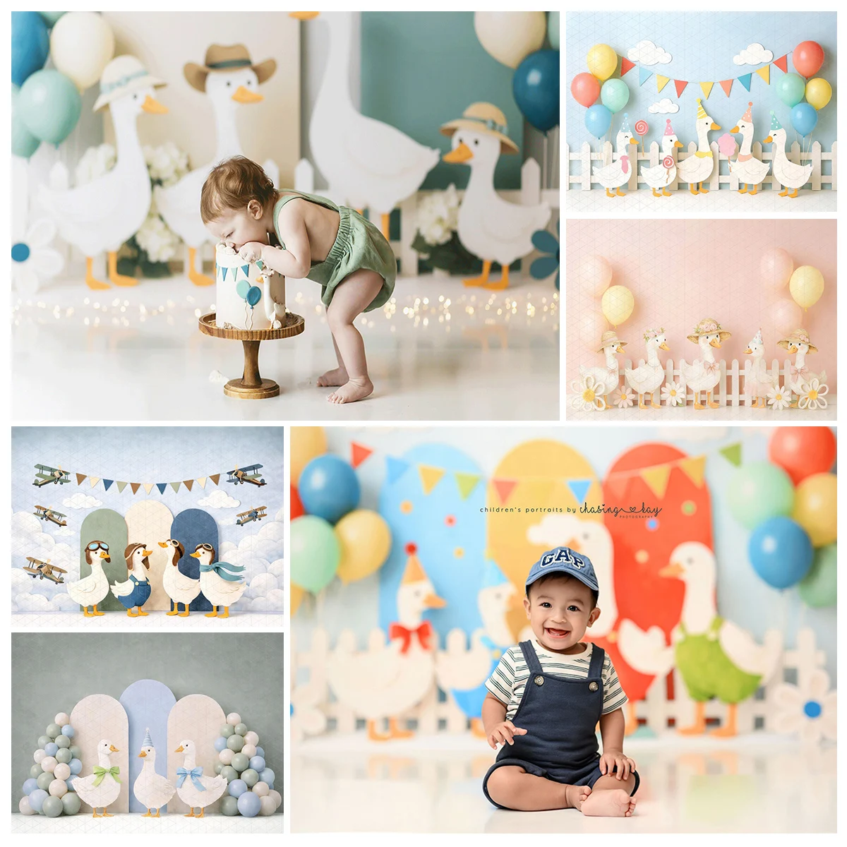 Little Goose Party Backdrop Balloon Arch Kids Cake Smash Props Birthday Photocall Props Child Baby Photography Background