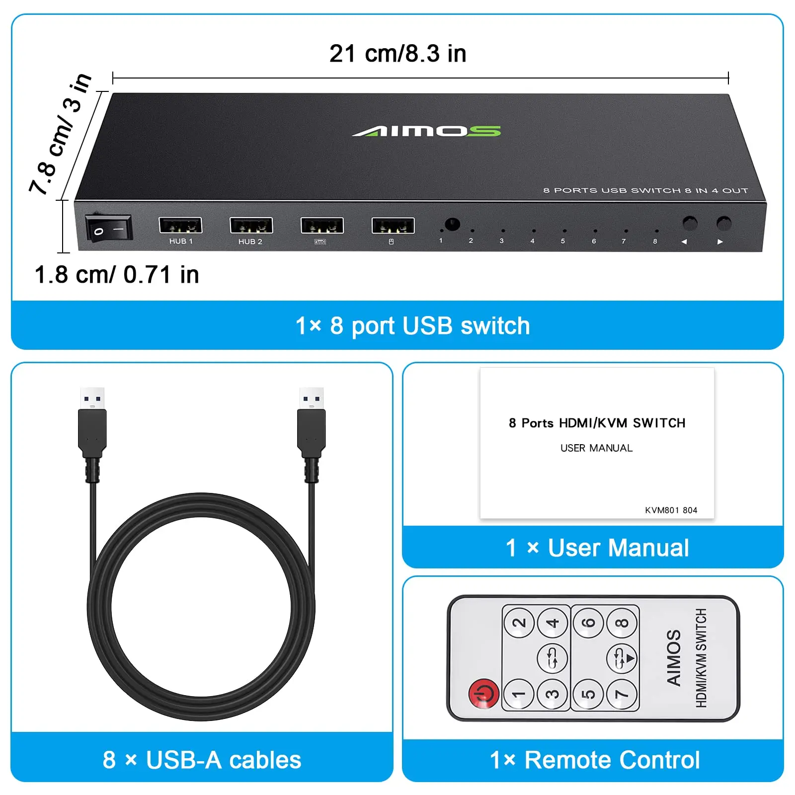 AIMOS KVM 8 in 4 Out USB Switch ,Printer Sharer Switcher Hub 8 PC Sharing 4 USB Devices S…