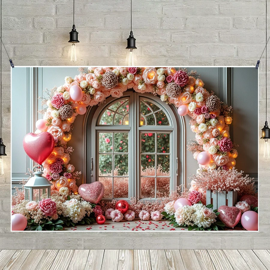 

MOON.QG Valentine's Day Backgrounds for Photographs Red Rose Heart Balloon Curtains Backdrop Poster Wallpaper Studio Shooting