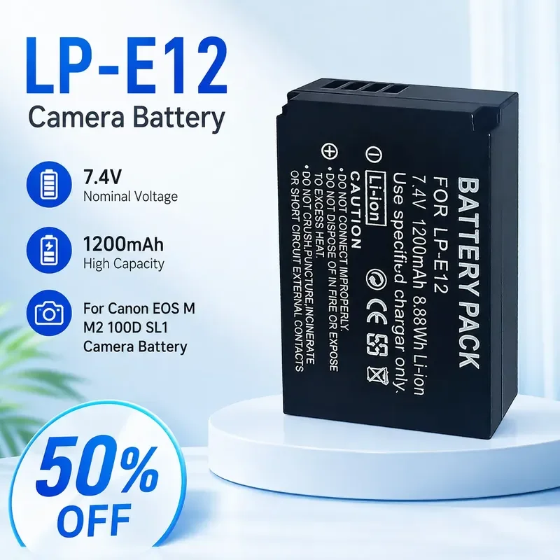 

LP-E12 7.4V 1200mAh for Canon EOS M M2 100D SL1 Camera Battery High Capacity Decoded Battery Rechargeable Li-ion Digital