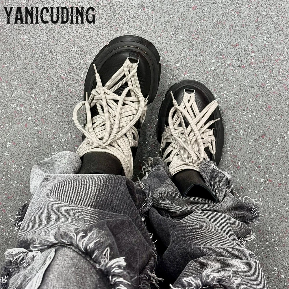 Botki z paskiem krzyżowym Luksusowy styl designerski Botki damskie Ciemny gotycki styl Sznurowane buty Punk Buty na platformie Czarna skóra