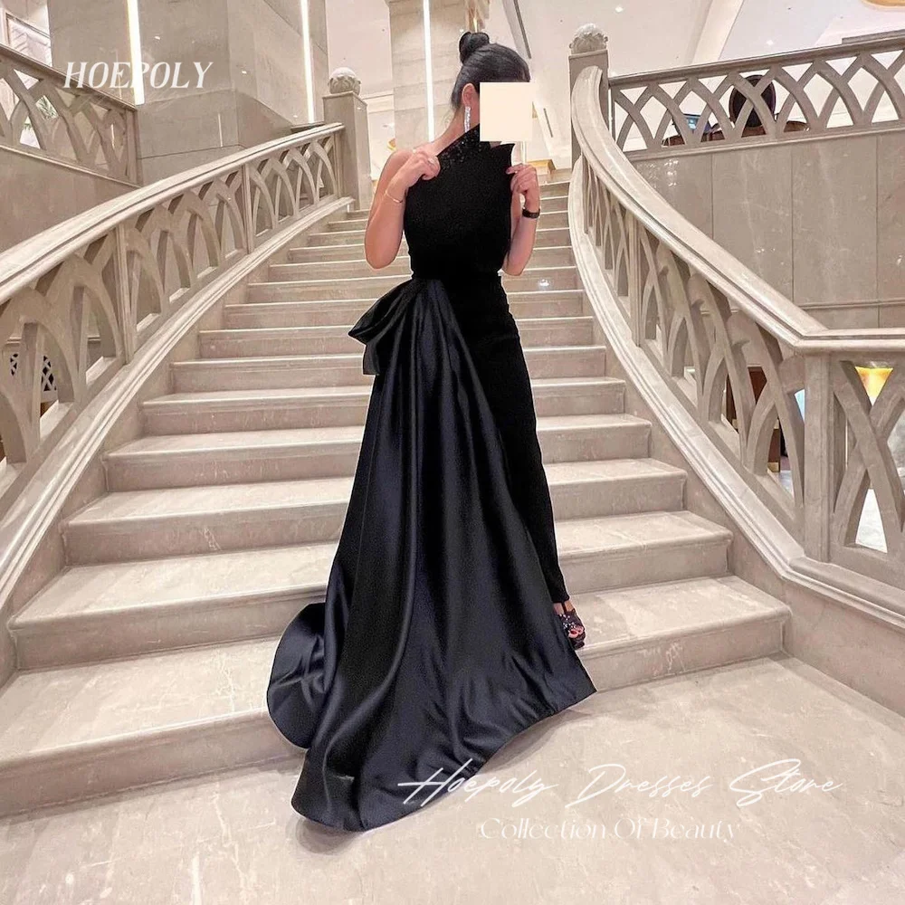 

Hoepoly Satin A-line Strapless Arab Ruffle Prom Gown Floor-length Saudi Elegant Formal Evening Party Dress for Women 2023