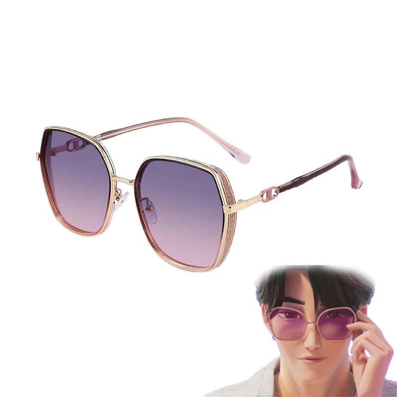 K-Pop Demon Hunters Saja Boys Jinu Cosplay Glasses Pink Gold Gradient Eyewear Metal Plastic Glasses Halloween Costume Accessory