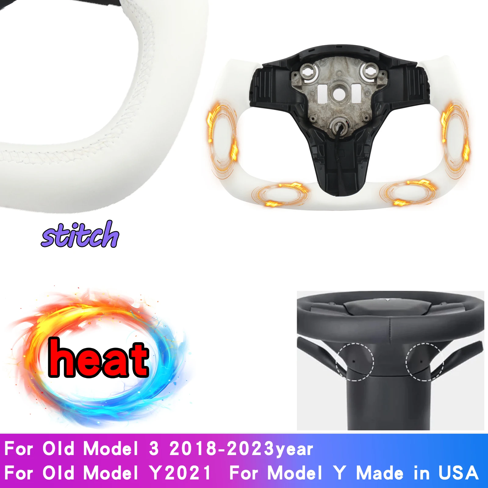 For Yoke Tesla Model 3 Model Y Universal Sports Steering Wheel Carbon Fiber Classic White Accessories Leather Steering Handle image 3