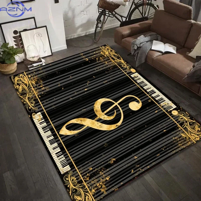 Golden Treble Clef Rug Music Themed Entryway Doormat Front Door Rugs Non Slip Soft Easy Clean Durable Luxury Decor Carpet