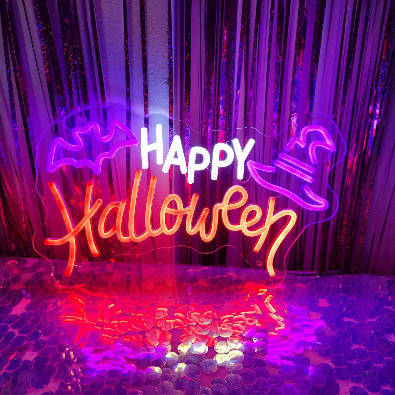 Happy Halloween Neon Sign LED Neon Light Festive Vibe Wall Decoration for Halloween Bedroom Birthday Wedding Party Gift