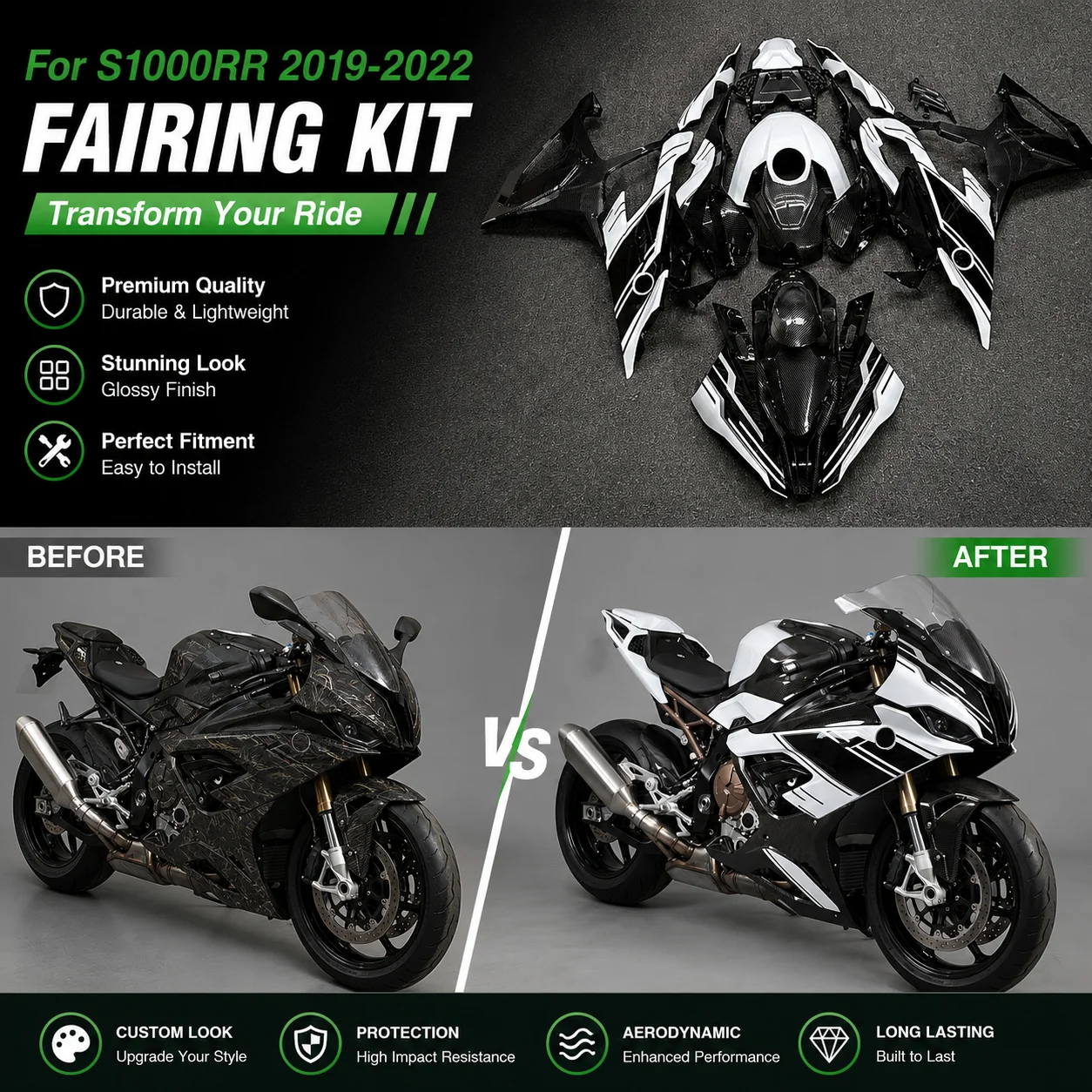 

Motorsport Carbon Fiber Fairing Kit For BMW S1000RR 2019 2020 2021 2022 ABS Injection Motorcycle Bodywork Cowling K67
