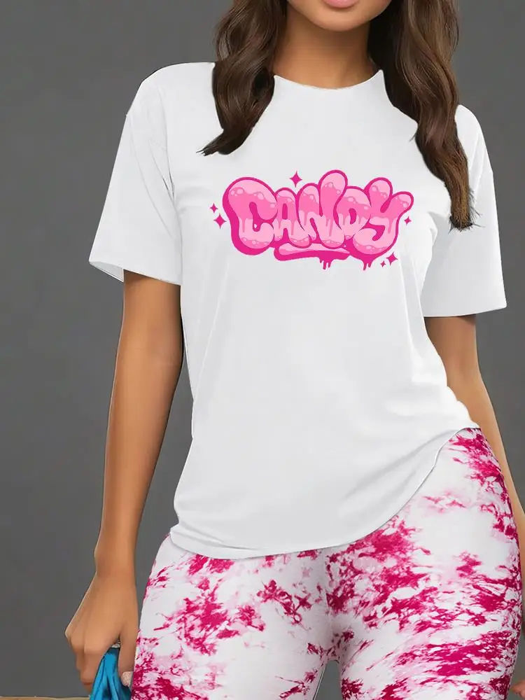 

Funny Letter Print Women T Shirts Two Piece Set Fashion Novel Floral Shorts Sets Summer Breathable Loose Shirt Shorts Female
