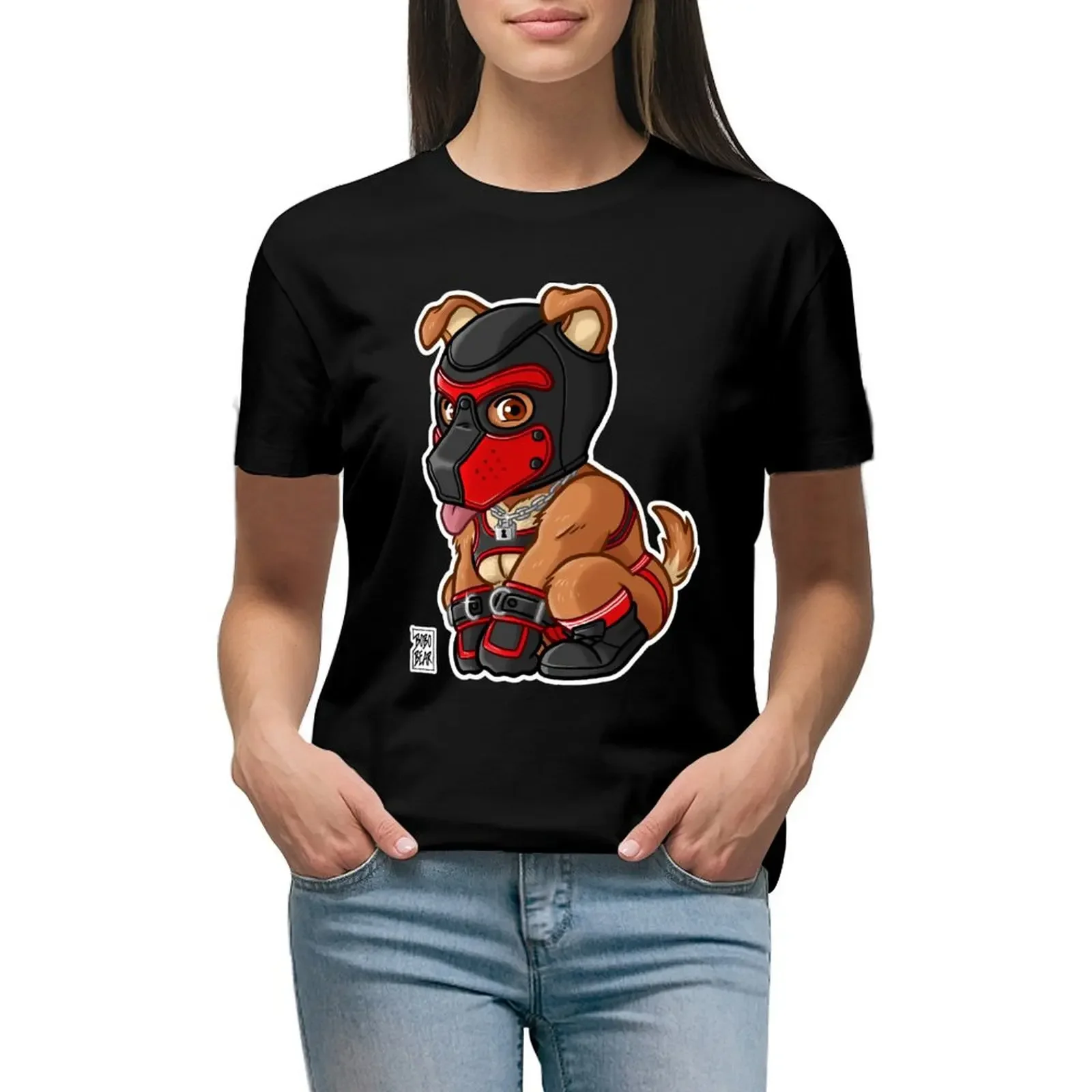 PLAYFUL PUPPY - RED MASK - BEARZOO SERIES T-Shirt quick drying cute tops blanks funny new edition t shirts for Women