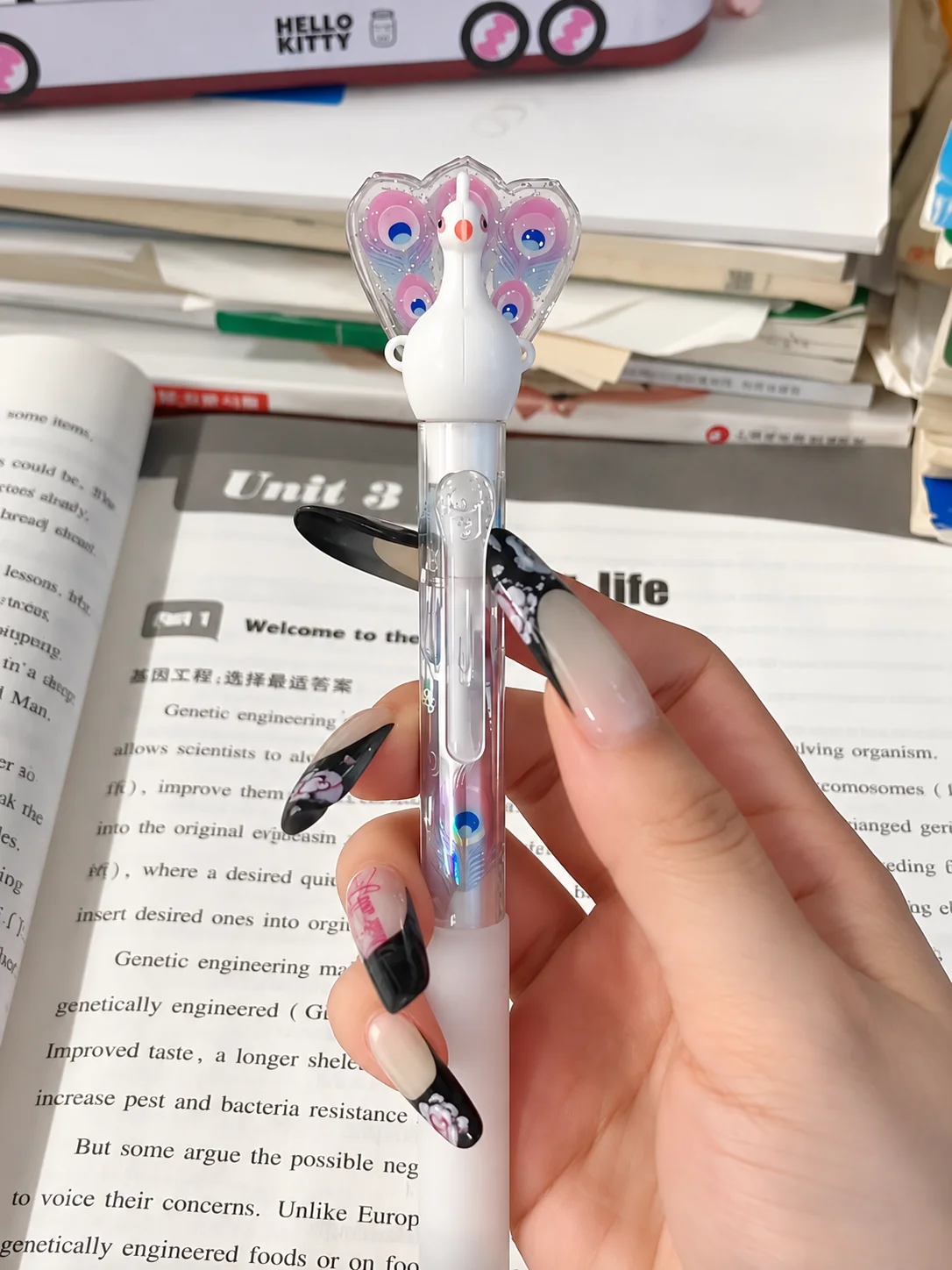 1/5pcs Peacock Fan Pop-Up Gel Pens Fun Press-to-Open Design 0.5mm Fine Tip Smooth Writing for School & Office Supplies Gift
