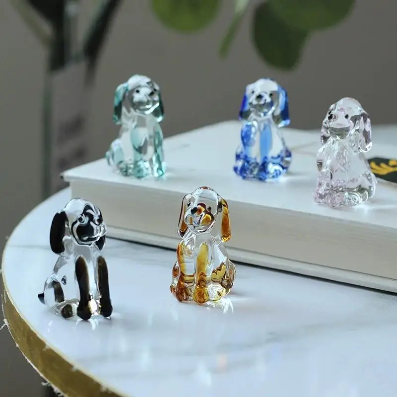 Mini Handmade Glass Dog Figurine Clear Art Animal Ornament Cute Desktop Decor for Home Office Living Room Gift for Pet Lovers