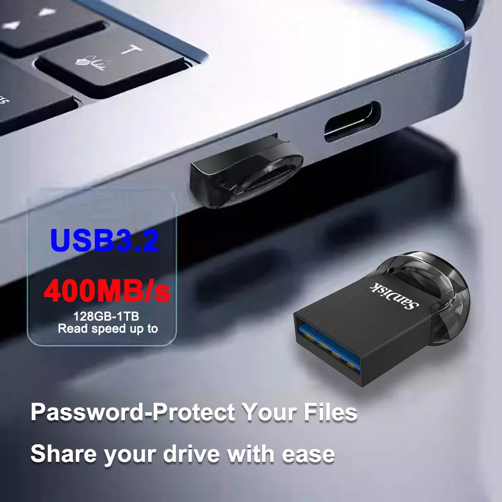 SanDisk Original Ultra Fit USB 3.2 Gen 1 Flash Drive 512GB 256GB 128GB 64GB 32GB Pendrive Alta Velocidade 130M-400MB/s Mini USB Stick