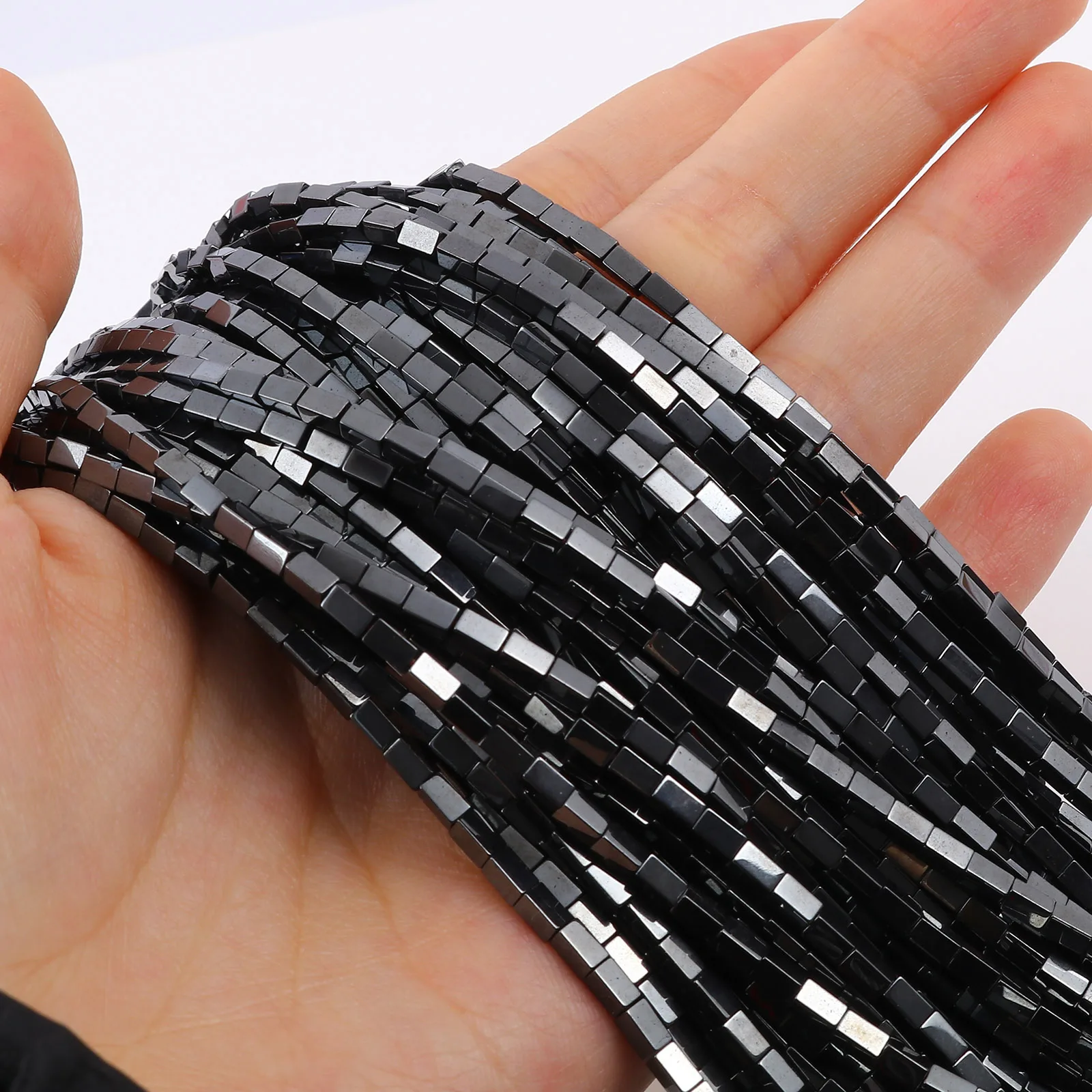 4mm x 2mm Natural Hematite Beads Rectangle Black Loose Spacer Beads DIY Bracelets Jewelry 40.5cm Long,1Strand (Approx 105 PCs)