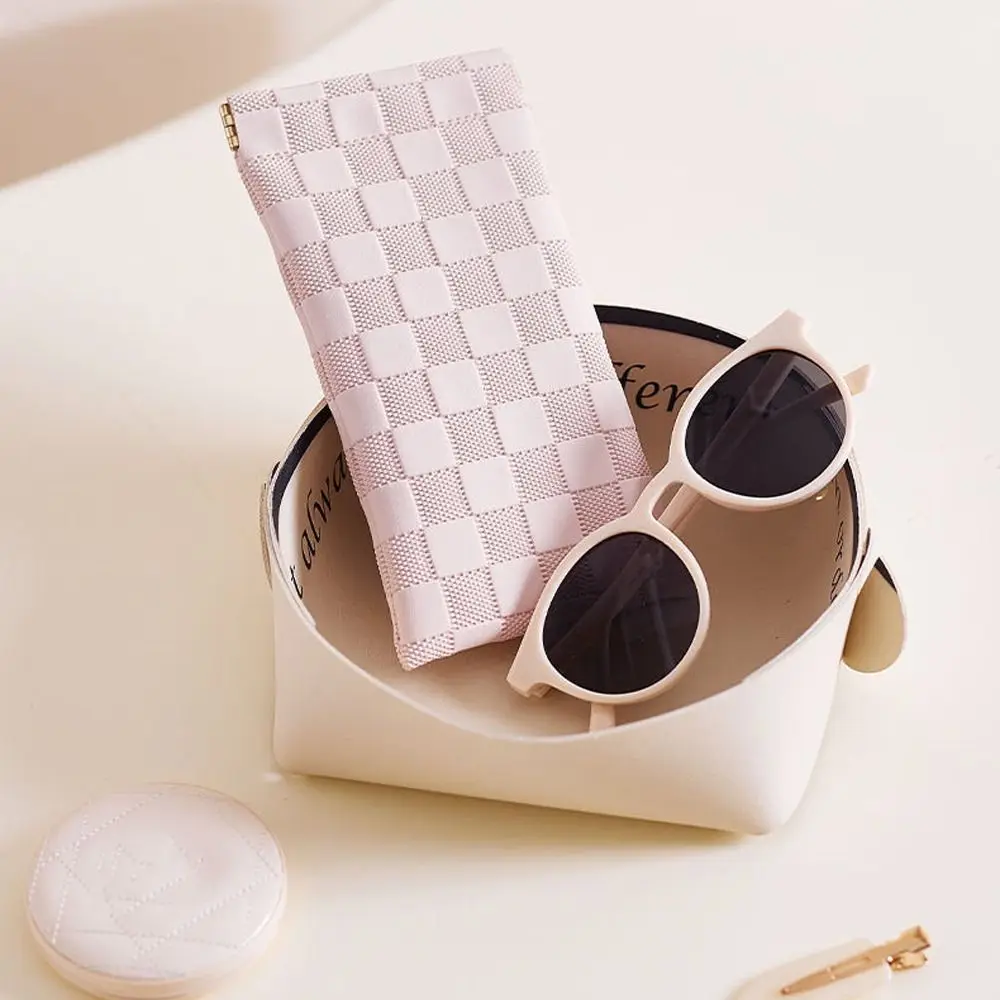 Lattice Mini Leather Sunglasses Bag Large Capacity Plaid Self-closing Coin Purse Portable Ins Style Small Lipstick Bag