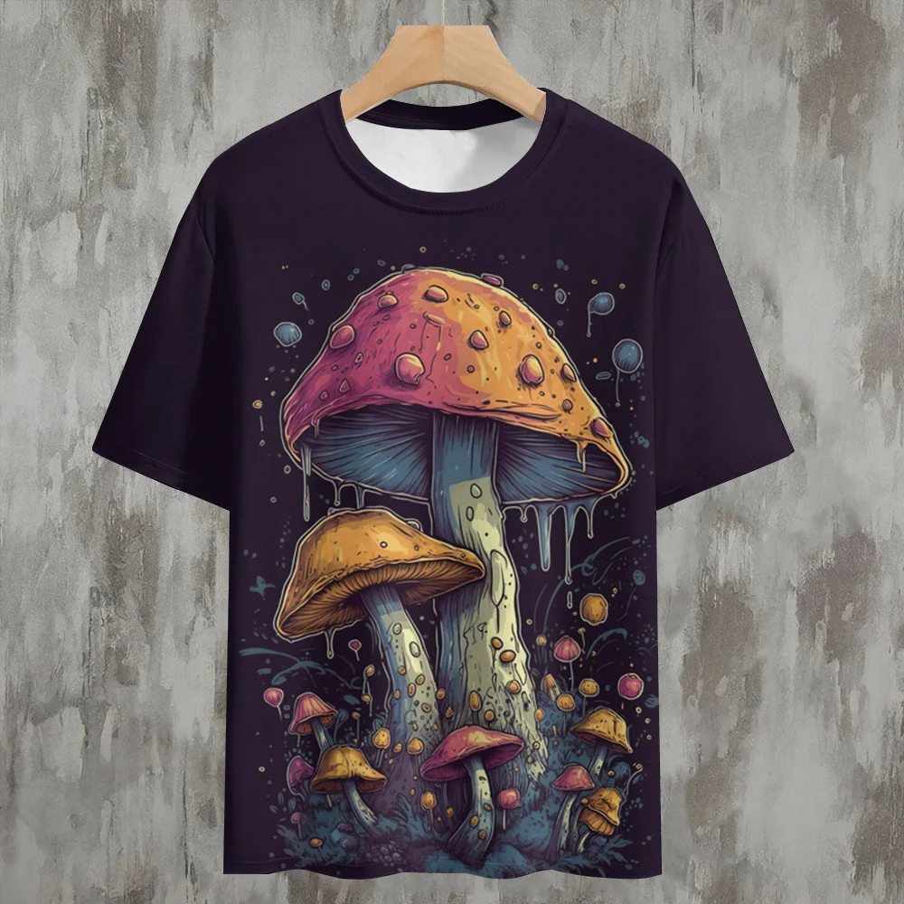 

2025 New Mushroom Pattern Men's T-shirt Summer Fashion Sweatshirt For Male Round neck Street Short sleeve Tees Loose Casual Tops