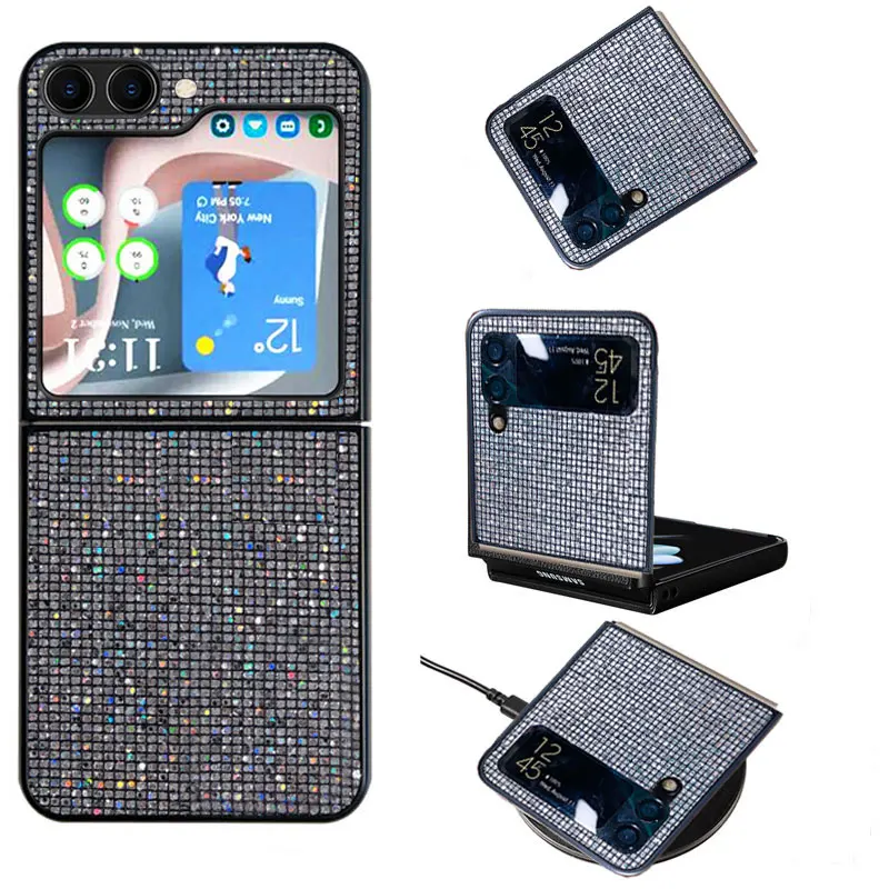 Custodia morbida con paillettes Glitter Bling di marca di lusso per Samsung Z Flip 5 4 3 5G Flip5 Flip4 Flip3 Cover posteriore rigida sottile per PC